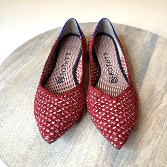 Rothy's Red Apple Honeycomb Knit Point Flat Shoes Women's Size 6.5 - Picture 4 of 12